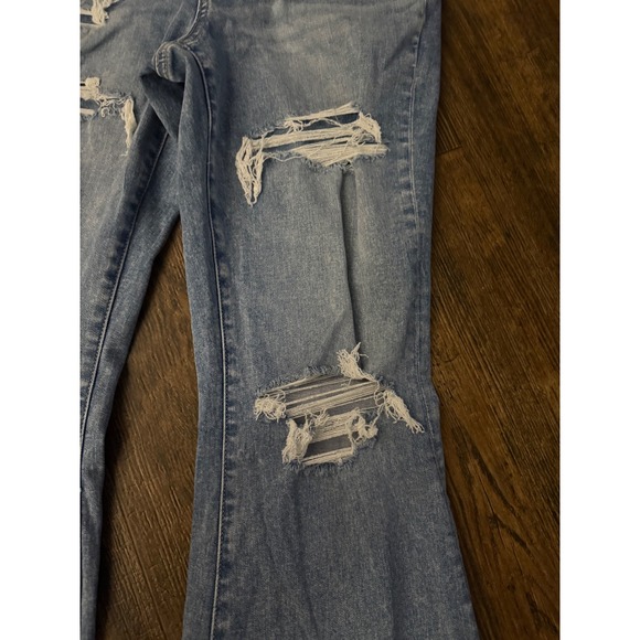 American Eagle Super Hi-Rise FlareDistressed Ripped Jeans Denim Womens 16Long - Picture 4 of 12
